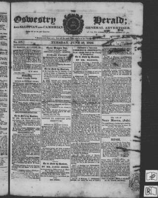 cover page of Oswestry Herald published on June 18, 1822