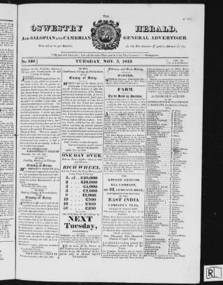 cover page of Oswestry Herald published on November 5, 1822